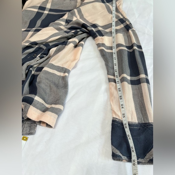 Free People M Pink Navy Plaid Tunic Oversized Button Up Breast Pocket Flowy - Picture 8 of 10